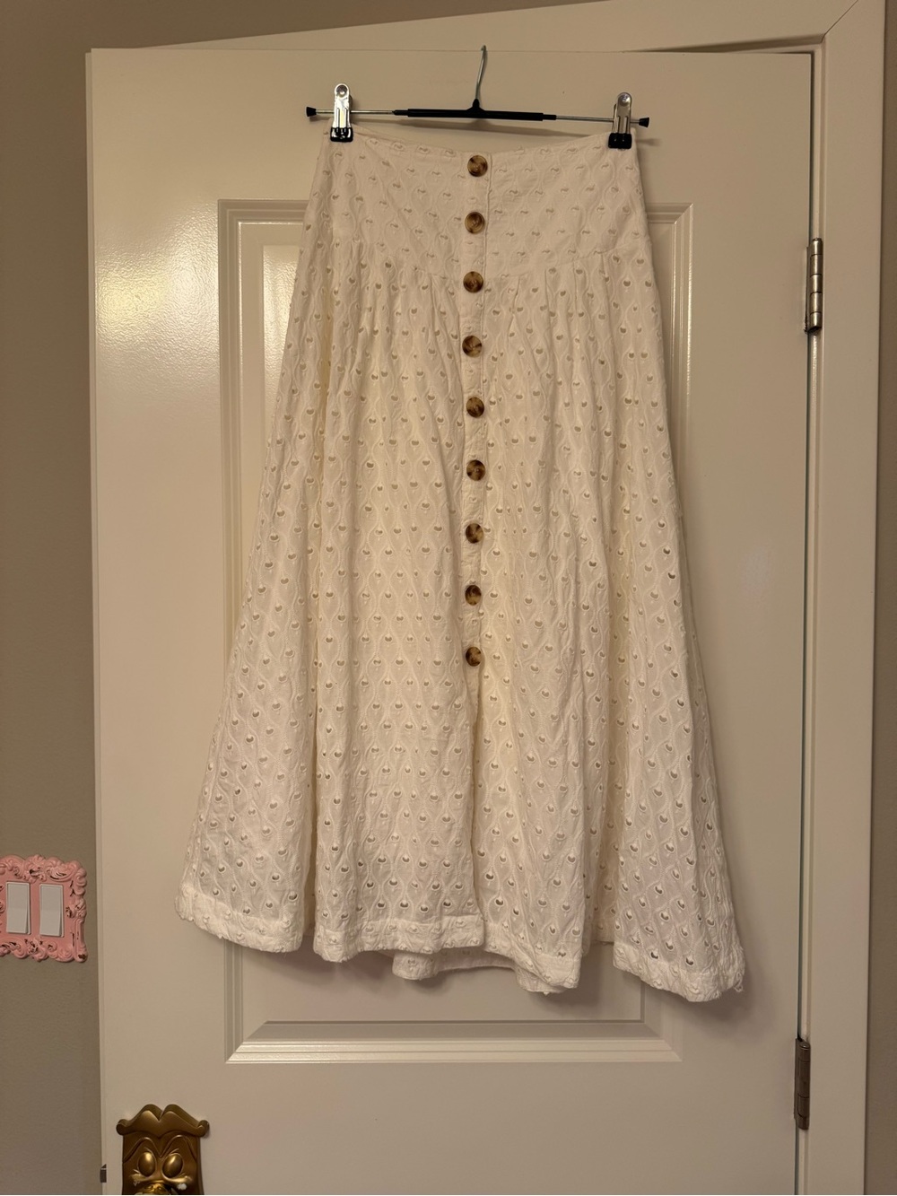 Maeve by Anthropologie White Eyelet Button-Front Midi Skirt
